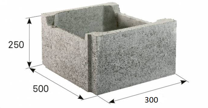 Diton Ztracené bednění 500x300x250mm je dutinová tvárnice vyrobená z vibrolisovaného betonu, určená pro svislé konstrukce, jako jsou stěny, opěrné zdi, ploty a základy