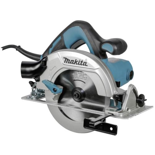 Makita HS6601 ruční kotoučová pila s hliníkovým krytem a základnou, ergonomickými rukojeťmi a kotoučem o průměru 165 mm.