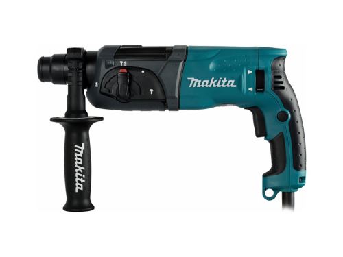 Makita HR2470 kombinované kladivo s prachotěsným upínáním SDS-PLUS, 40násobným nastavením sekáče a ergonomickou rukojetí.