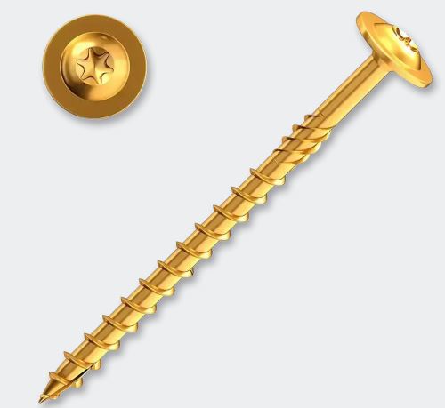 Konstrukční vrut TH 8x60 ZN TX40 pro dřevěné konstrukce a montáže s talířovou hlavou.