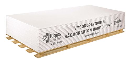 Rigips Sádrokarton Habito(DFRI) 12,5mm. Vysokopevnostní protipožární deska Habito pro bezpečnostní a náročné konstrukce